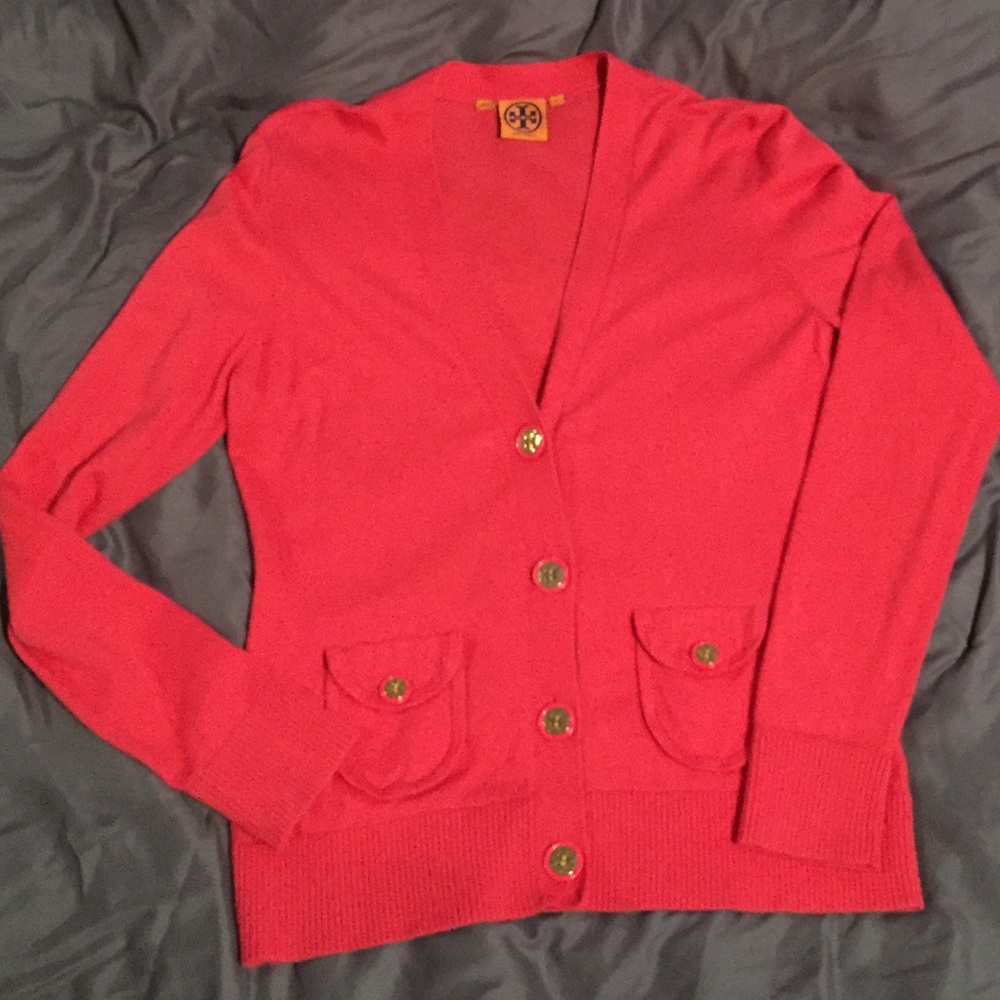 Tory Burch Cashmere Blend Sweater Cardigan Coral L